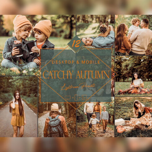 12 Catchy Autumn Lightroom Presets, Fall Preset, Moody Presets, Outdoor Desktop LR Filter, DNG Portrait Lifestyle, Top Theme, Blogger Instagram cover image.