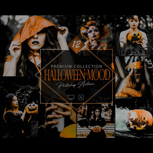 12 Halloween Mood Photoshop Actions, Dark Smooky ACR Preset, Moody Horror Filter, Portrait And Lifestyle Theme For Instagram, Blogger, Outdoor cover image.