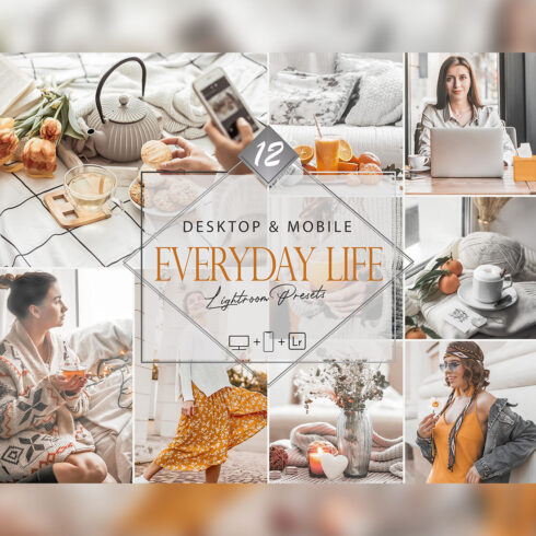 12 Everyday Life Lightroom Presets, Gray Preset, Autumn Desktop LR Filter, DNG Portrait Lifestyle, Top Theme, Fall Blogger Instagram cover image.
