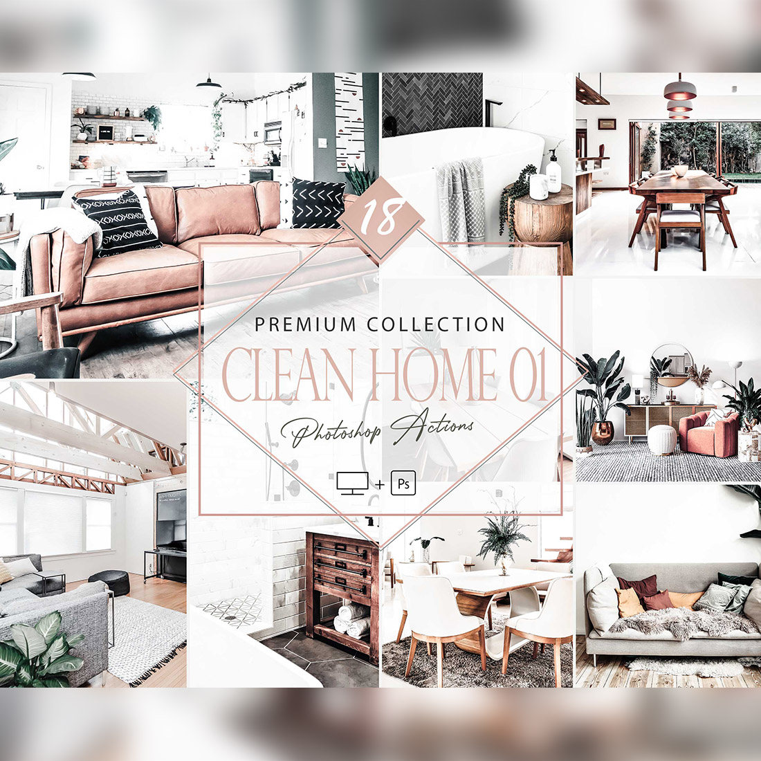 18 Clean Home 01 Photoshop Actions, Real Estate ACR Preset, White House Ps Filter, Portrait And Lifestyle Theme For Instagram, Blogger, Autumn Outdoor cover image.