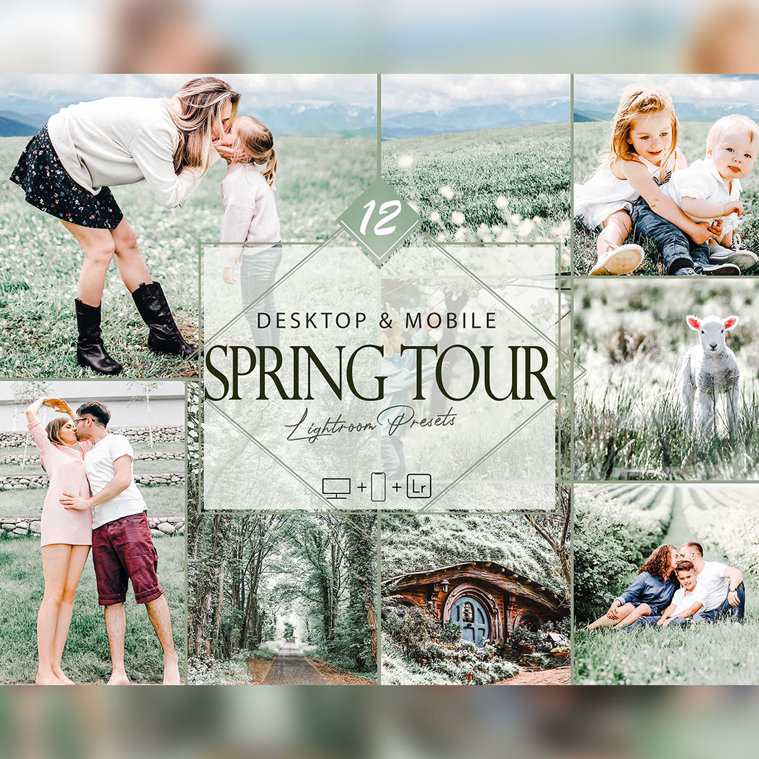 12 Spring Tour Lightroom Presets, Green Mobile Preset, Family Desktop LR Filter DNG Artist Garden Theme Blogger Instagram Hue cover image.