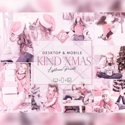 12 Kind Xmas Lightroom Presets, Holiday Season Preset, Pink Winter Desktop LR Filter, DNG Portrait Lifestyle, Top Theme, Autumn Blogger Instagram cover image.