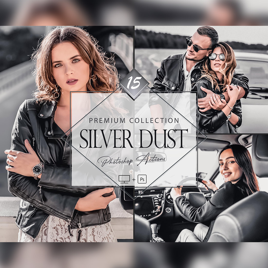 15 Silver Dust Photoshop Actions, Gray ACR Preset, Dove Ps Filter, Portrait And Lifestyle Theme For Instagram, Blogger, Outdoor cover image.