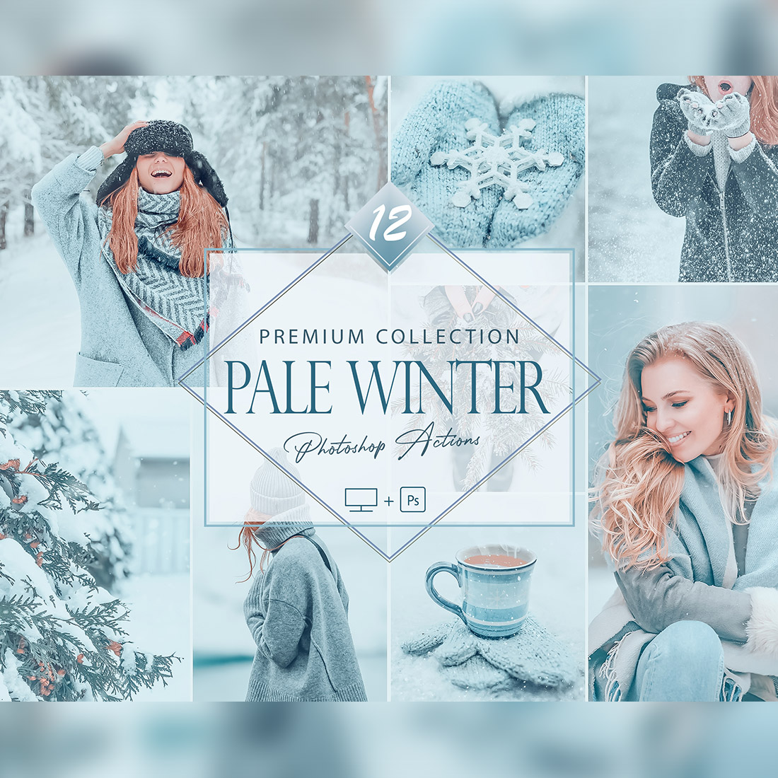 12 Pale Winter Photoshop Actions, Pastel ACR Preset, Blue Ps Filter, Portrait And Lifestyle Theme For Instagram, Blogger, Outdoor cover image.
