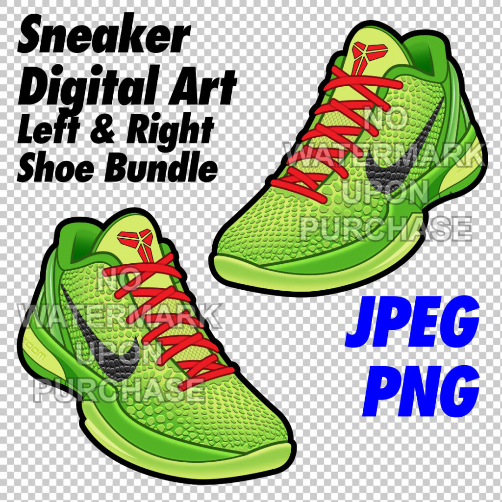 Kobe 6 Grinch with lace swap digital sneaker art in JPEG PNG files ...