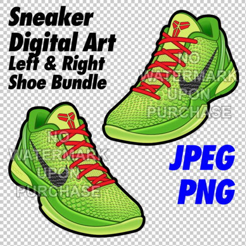 Kobe 6 Grinch with lace swap digital sneaker art in JPEG PNG files cover image.