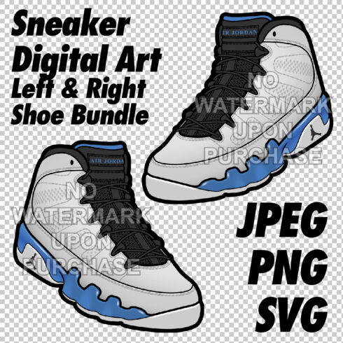 Air Jordan 9 Powder Blue JPEG PNG SVG Digital Sneaker Art cover image.