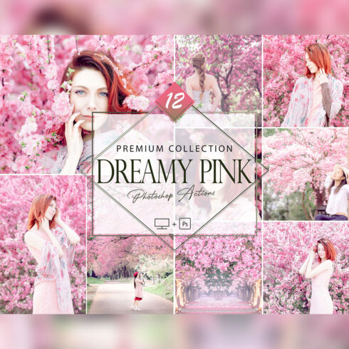 12 Dreamy Pink Photoshop Actions, Sweet Color ACR Preset, soft Filter, Portrait And Lifestyle Theme For Instagram, Blogger, Outdoor cover image.