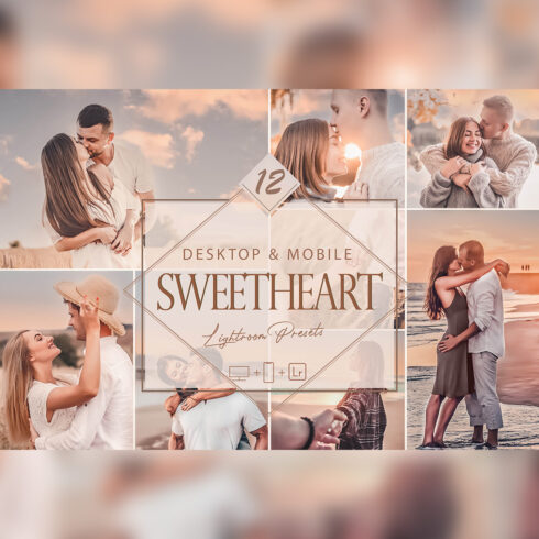 12 Sweetheart Lightroom Presets, Love Preset, Couple Desktop LR Filter, DNG Portrait Lifestyle, Top Theme, Valentine Blogger Instagram cover image.