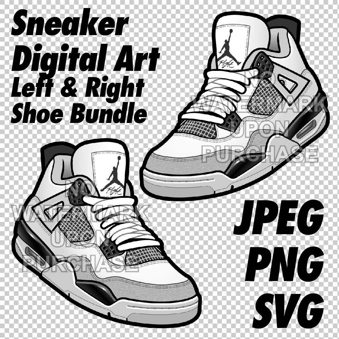 Air Jordan 4 Military Black digital sneaker art in JPEG PNG SVG files cover image.