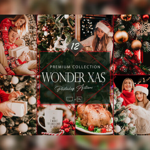 12 Wonder Xmas Photoshop Actions, Christmas ACR Preset, Moody Ps Filter, Portrait And Lifestyle Theme For Instagram, Blogger, Outdoor cover image.