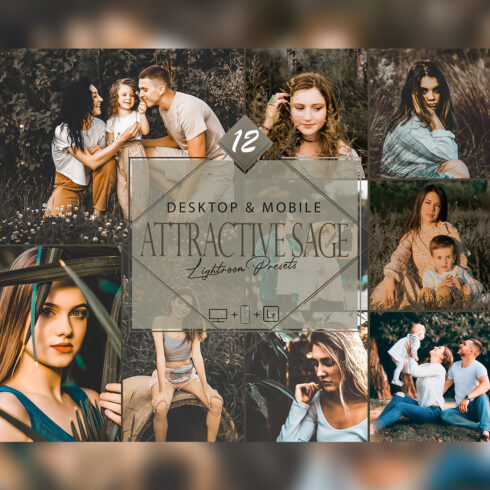 12 Attractive Sage Lightroom Presets, Spring Presets, Bright Desktop LR Filter, DNG Portrait Lifestyle, Top Theme, Valentine Blogger Instagram cover image.