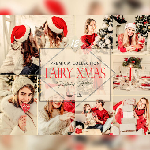 12 Fairy Xmas Photoshop Actions, Christmas ACR Preset, Winter Ps Filter, Portrait And Lifestyle Theme For Instagram, Blogger, Autumn Outdoor cover image.