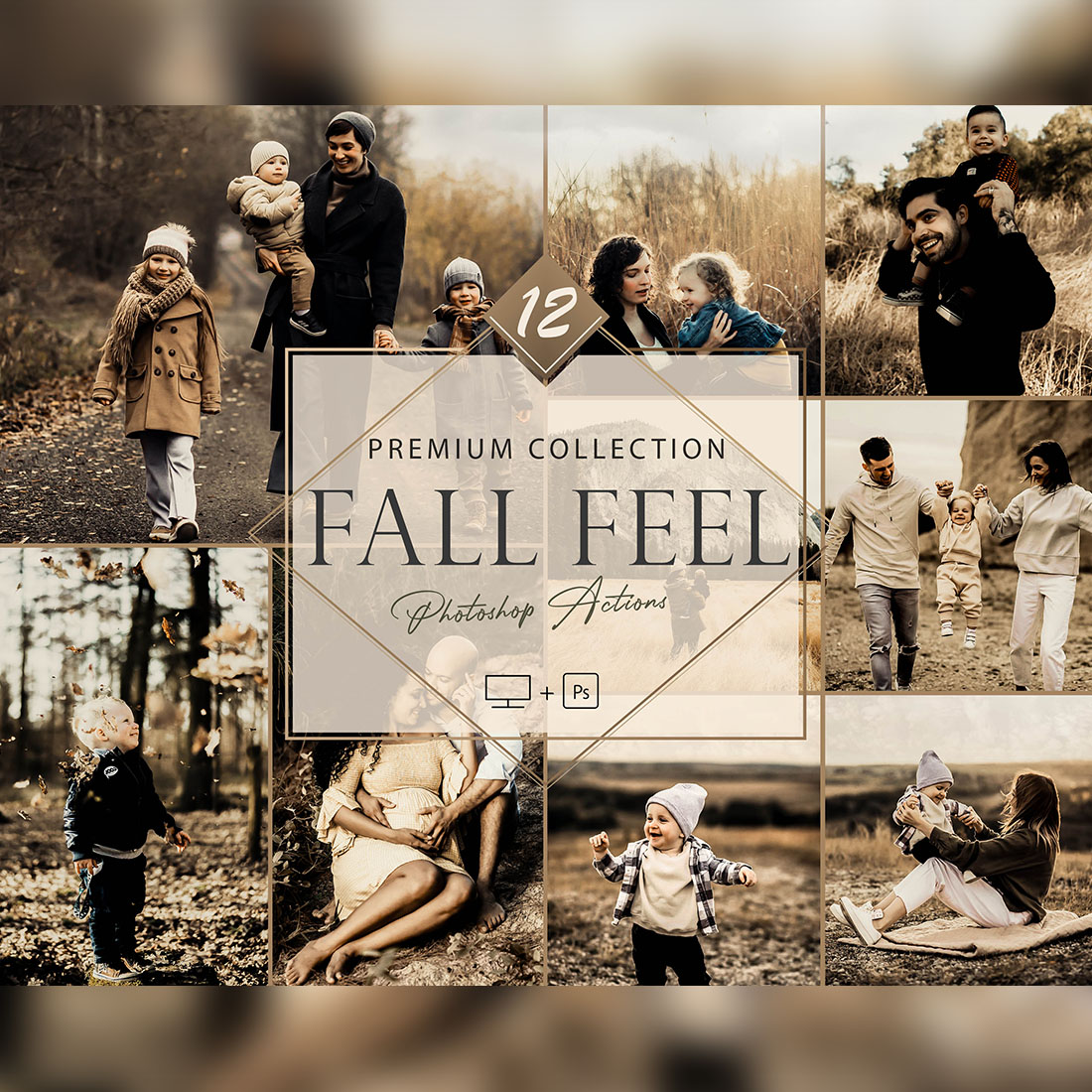 12 Fall Feel Photoshop Actions, Moody Autumn ACR Preset, Family Ps Filter, Portrait And Lifestyle Theme For Instagram, Blogger, Outdoor cover image.