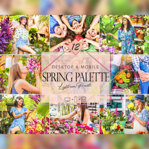 12 Spring Palette Lightroom Presets, Colorful Preset, Bright Desktop LR Filter, DNG Portrait Lifestyle, Top Theme, Blogger Instagram cover image.