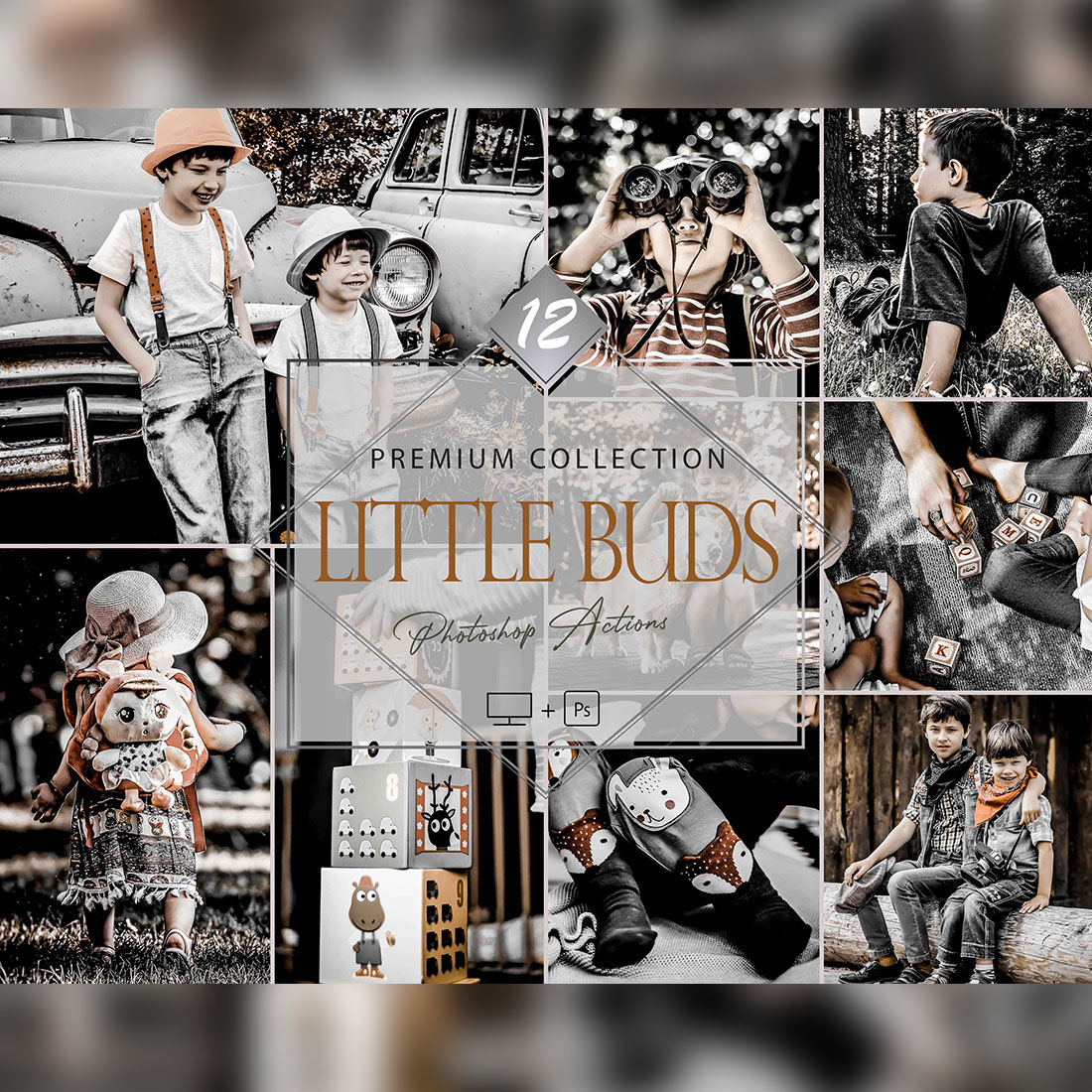 12 Photoshop Actions, Little Buds Ps Action, Moody ACR Preset, HDR Kids Filter, Lifestyle Theme For Instagram, Dark Presets, Child Portrai cover image.