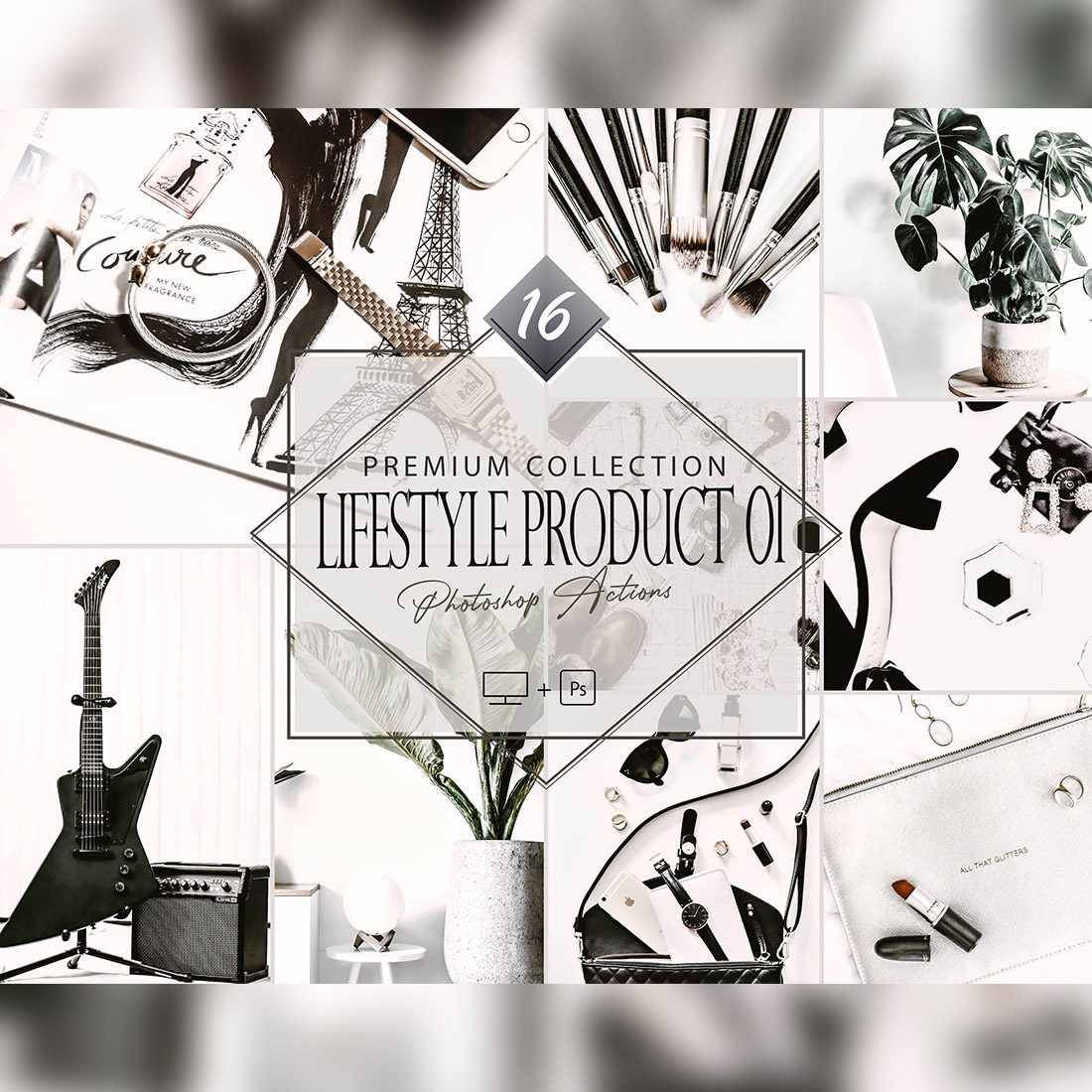 16 Lifestyle Product 01 Photoshop Actions, Flatlay ACR Preset, Bright Items Ps Filter, Portrait And Accessory Theme For Instagram, Blogger cover image.