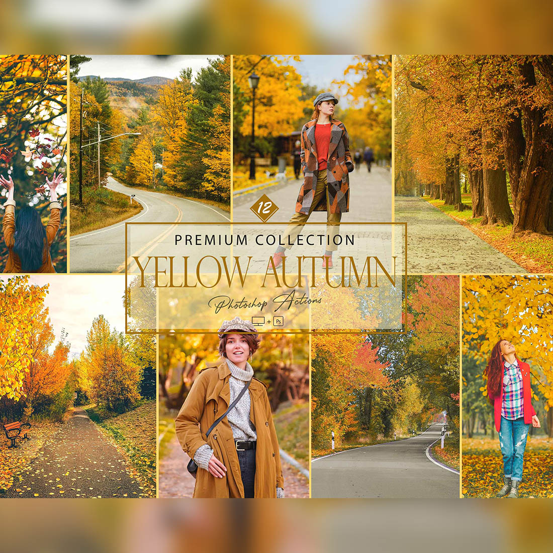 12 Photoshop Actions, Yellow Autumn Ps Action, Yellow ACR Preset, Saturation Filter, Lifestyle Theme For Instagram, Coastline Offshore, Bronze portrait cover image.