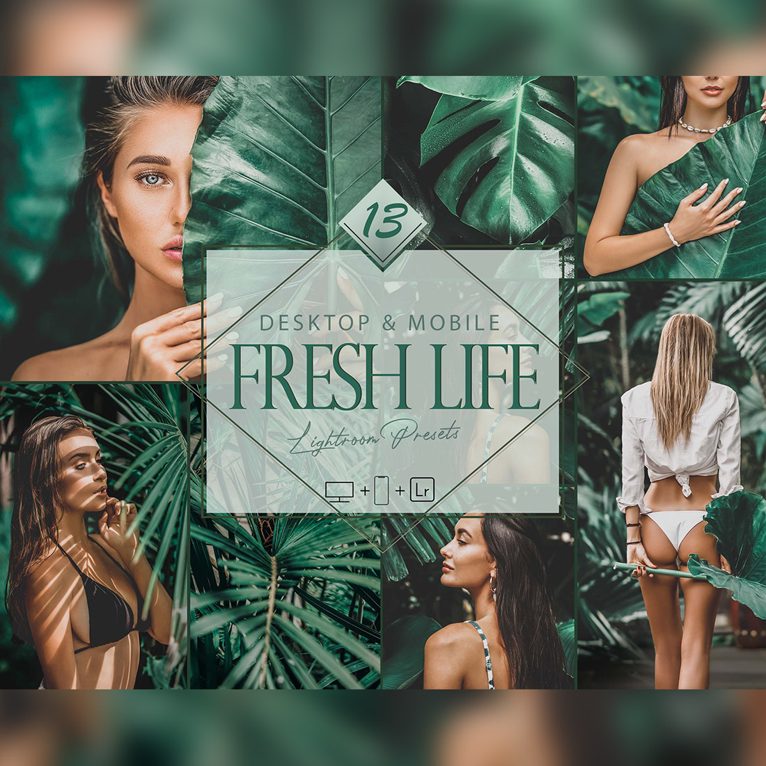 13 Fresh Life Lightroom Presets, Tropical Preset, Summer Desktop LR Filter, DNG Portrait Lifestyle, Top Theme, Valentine Blogger Instagram cover image.