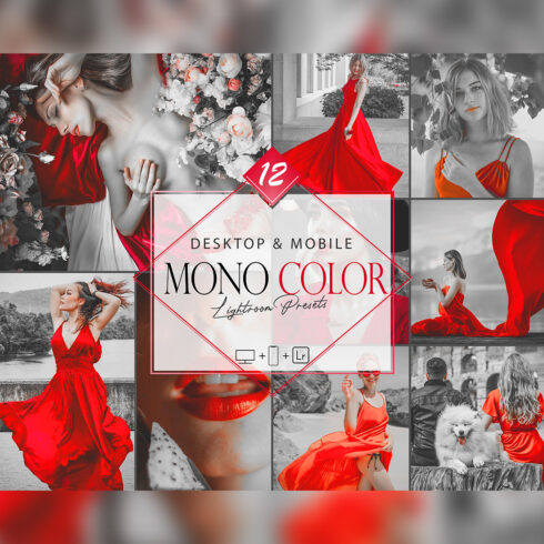 12 Mono Color Lightroom Presets, Focus in Hue Preset, Selective Colour Desktop LR Filter DNG Portrait Lifestyle Theme Blogger Instagram cover image.
