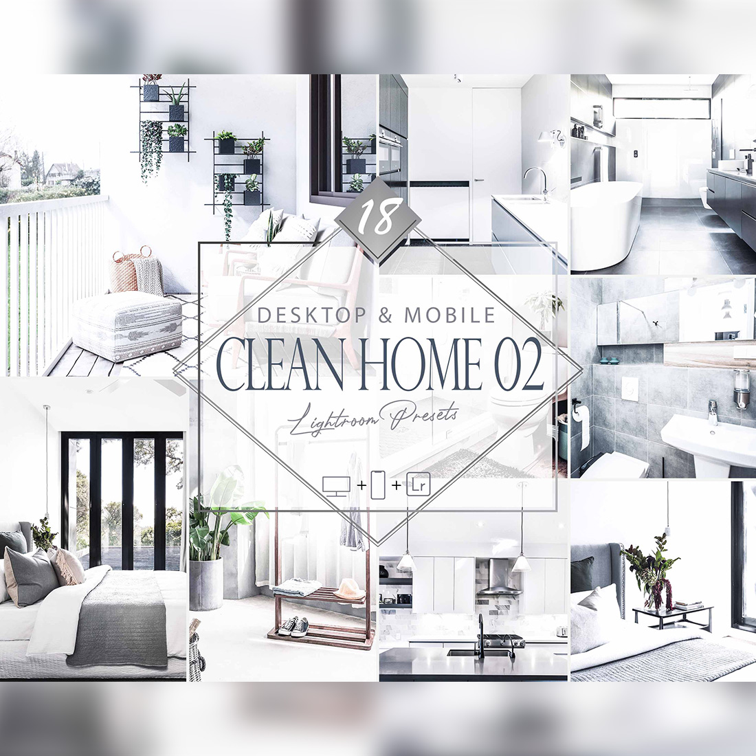 18 Clean Home 02 Lightroom Presets, Real Estate Preset, White House Desktop LR Filter, DNG Portrait Lifestyle, Top Theme, Autumn Blogger Instagram cover image.