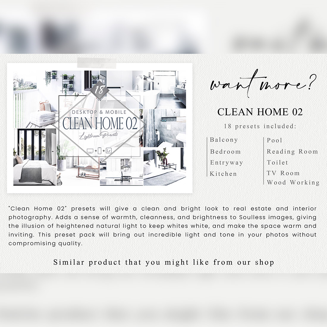 18 Clean Home 01 Photoshop Actions, Real Estate ACR Preset, White House Ps Filter, Portrait And Lifestyle Theme For Instagram, Blogger, Autumn Outdoor preview image.