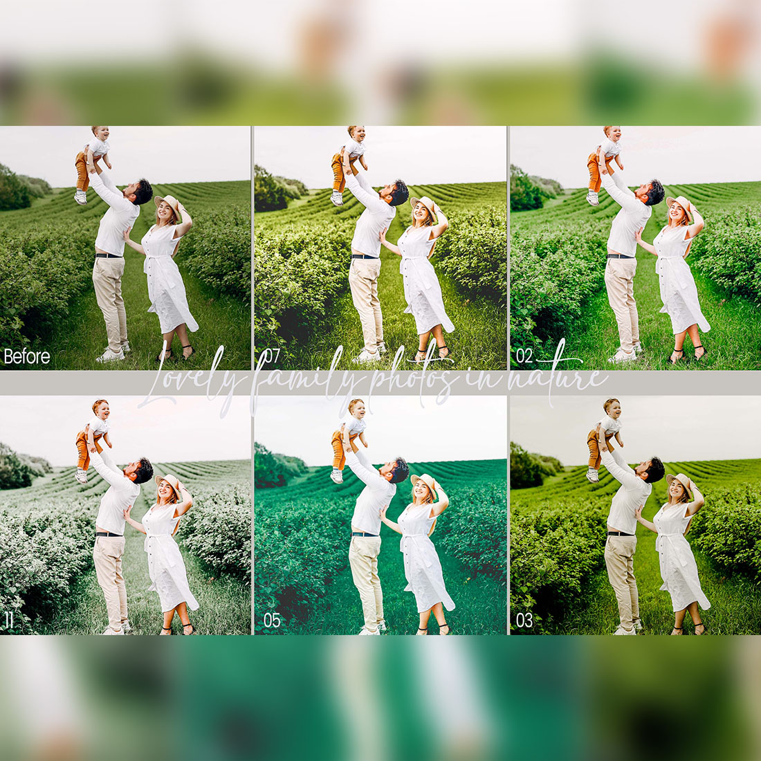 12 Spring Tour Photoshop Actions, Color Grading ACR Preset, Family Filter, Green And Sunny Theme For Instagram, Blogger, Beauty preview image.
