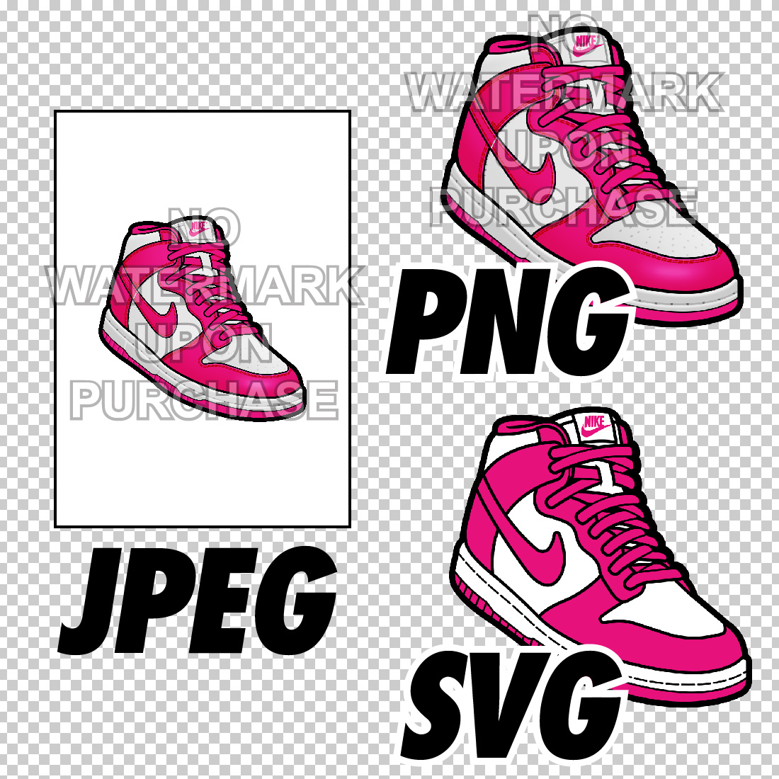 Nike Dunk High Prime Pink JPEG PNG SVG digital sneaker art preview image.