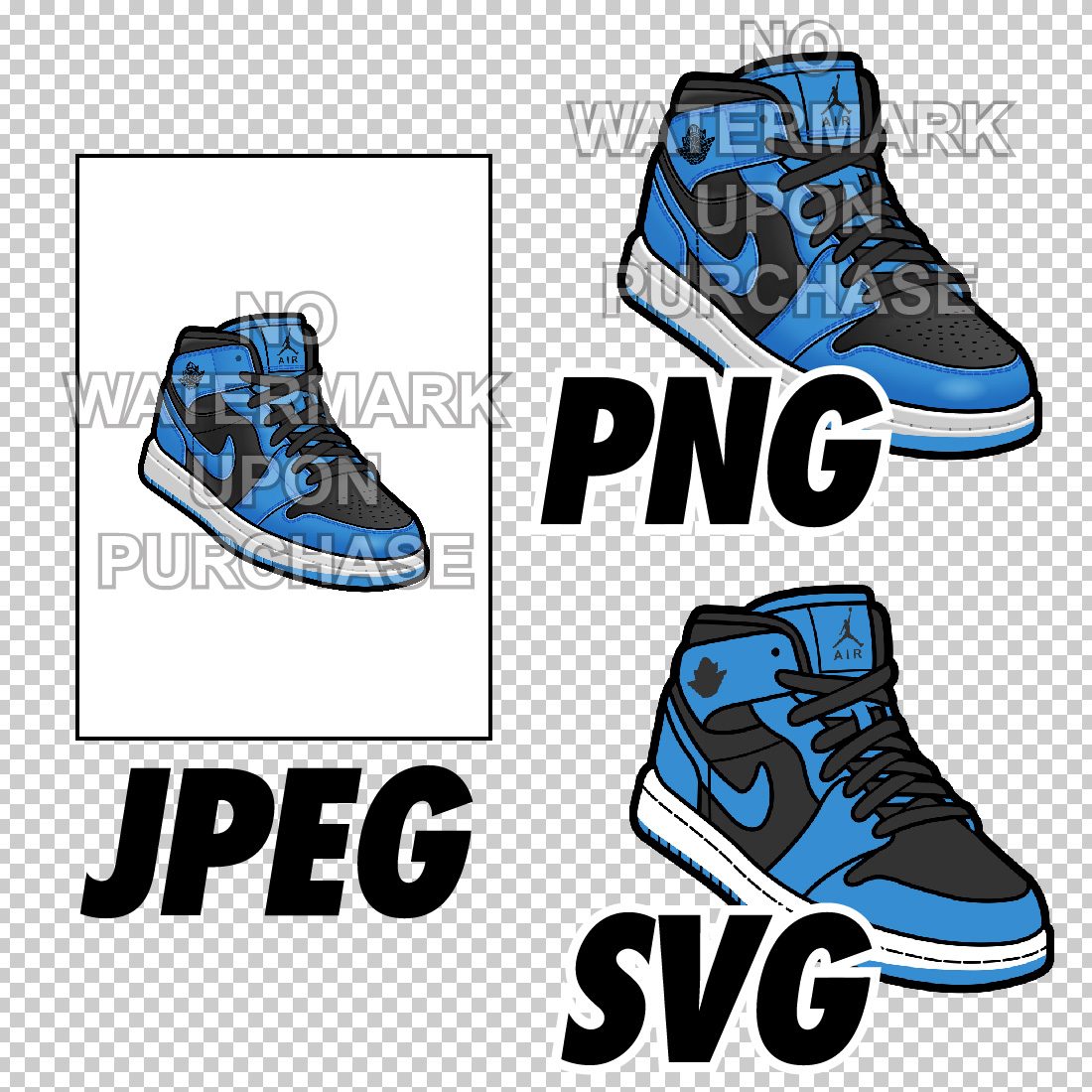 Air Jordan 1 mid Black University Blue digital sneaker art in JPEG PNG SVG files preview image.