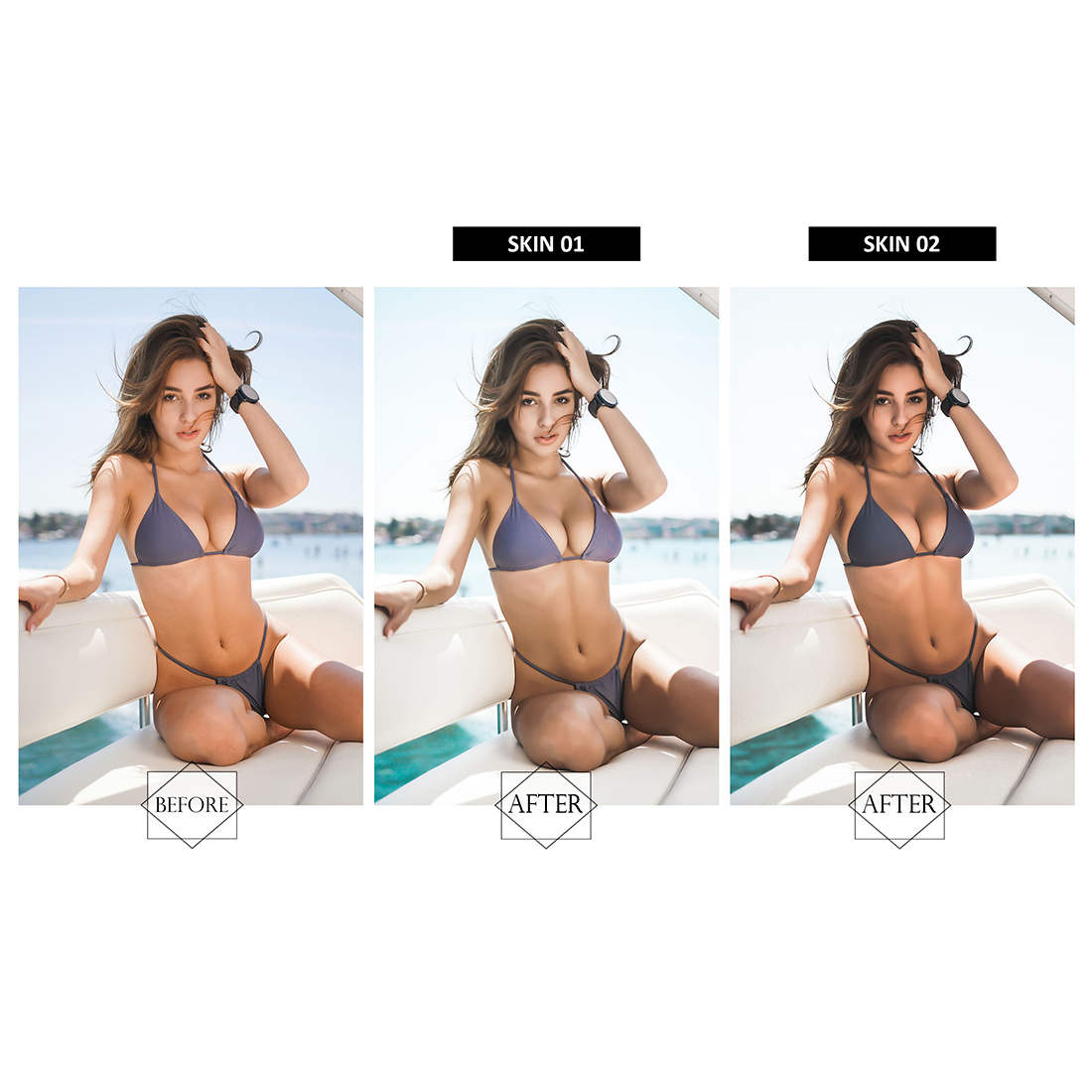 12 Nudist Beach Lightroom Presets, Blue Preset, Aqua Sea Desktop LR Filter, DNG Portrait Lifestyle, Top Theme, Summer Blogger Instagram preview image.