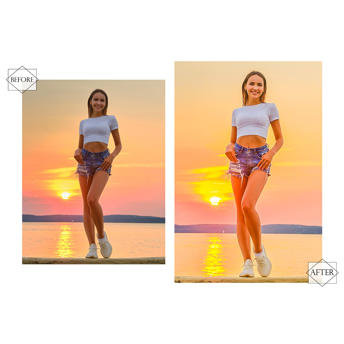 12 Sunset Rainbow Lightroom Presets, Golden Hour Preset, Gulf Desktop LR Filter, DNG Portrait Lifestyle, Top Theme, Summer Blogger Instagram preview image.