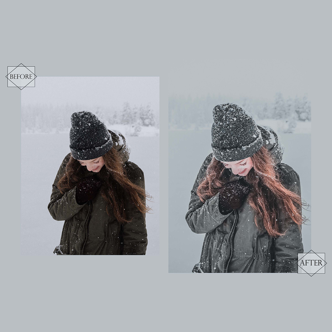 13 Ice Land Lightroom Presets, Winter Mobile Preset, White Desktop LR Filter DNG Portrait Lifestyle Top Theme Blogger Instagram preview image.