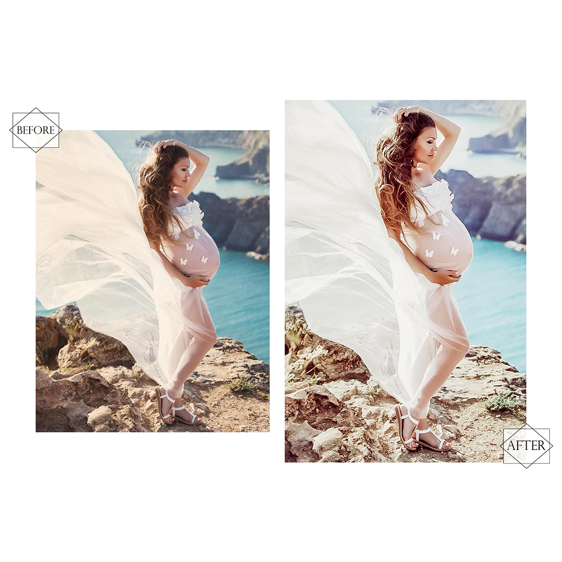 12 Beach Maternity Lightroom Presets, Bright Preset, Pregnancy Desktop LR Filter, DNG Portrait Lifestyle, Top Theme, Spring Blogger Instagram preview image.