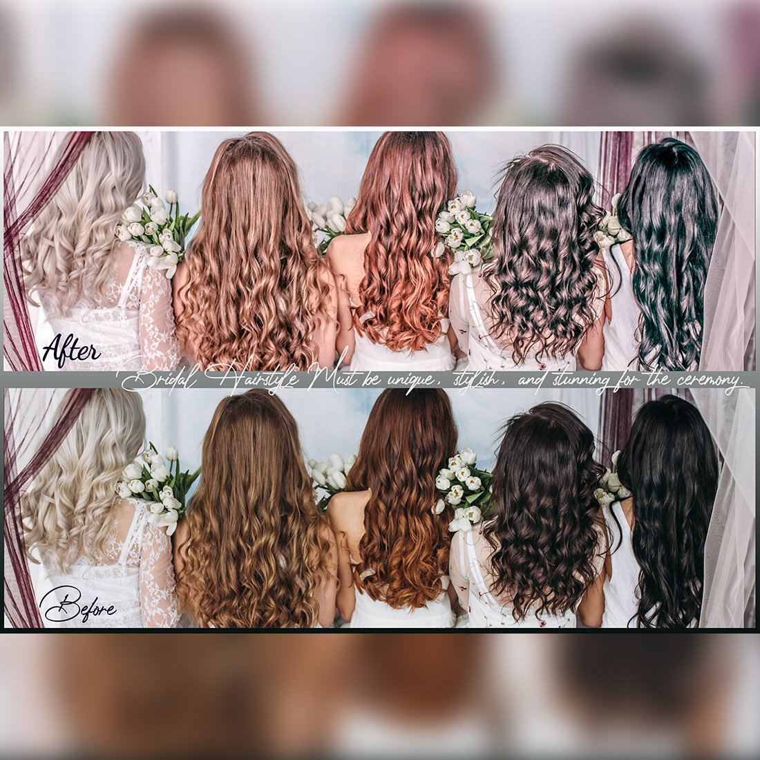 14 Bridal Hair Lightroom Presets, Beauty Bride Mobile Preset, Hairstyle Sweet Desktop LR Filter DNG Portrait Fashion Theme Blogger Instagram Wedding preview image.