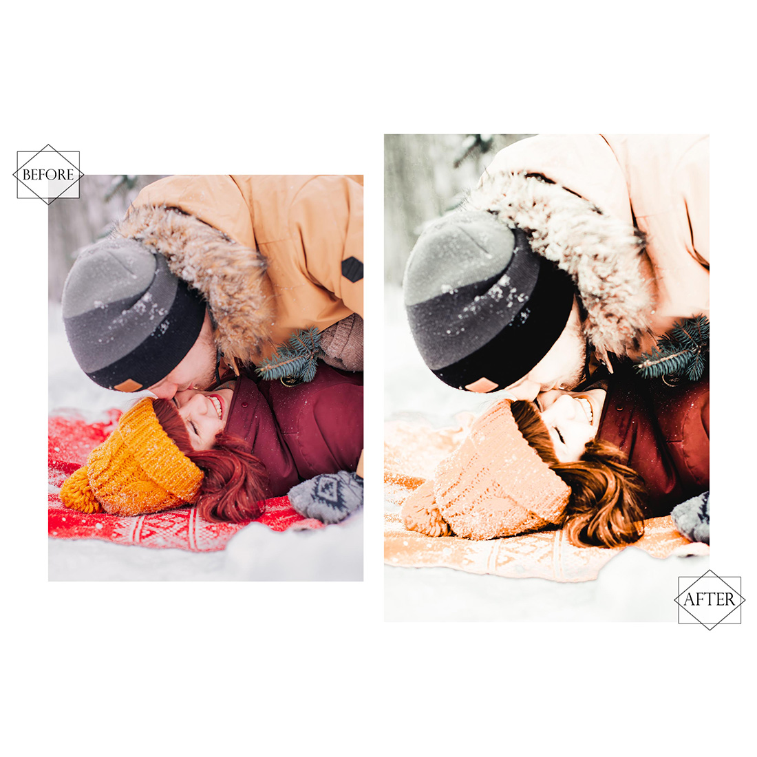 12 Cozy Winter Lightroom Presets, Bright Snow Mobile Preset, Light Orange Desktop LR Filter DNG Portrait Lifestyle Top Theme Blogger, preview image.