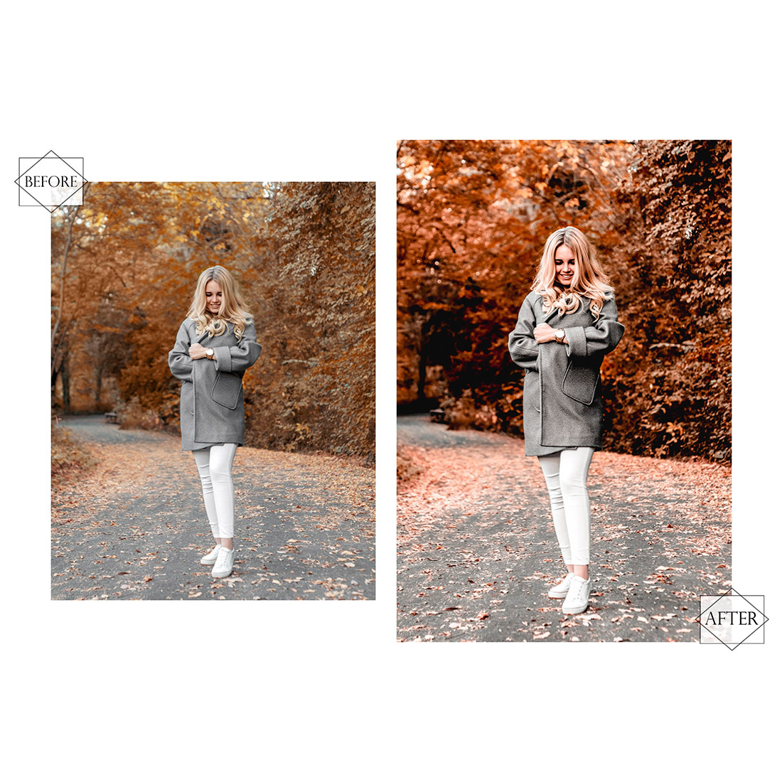 12 Autumn Dance Lightroom Presets, Fall Preset, Red leaves Desktop LR Filter, DNG Portrait Lifestyle, Orange Top Theme, Fall Blogger Instagram preview image.