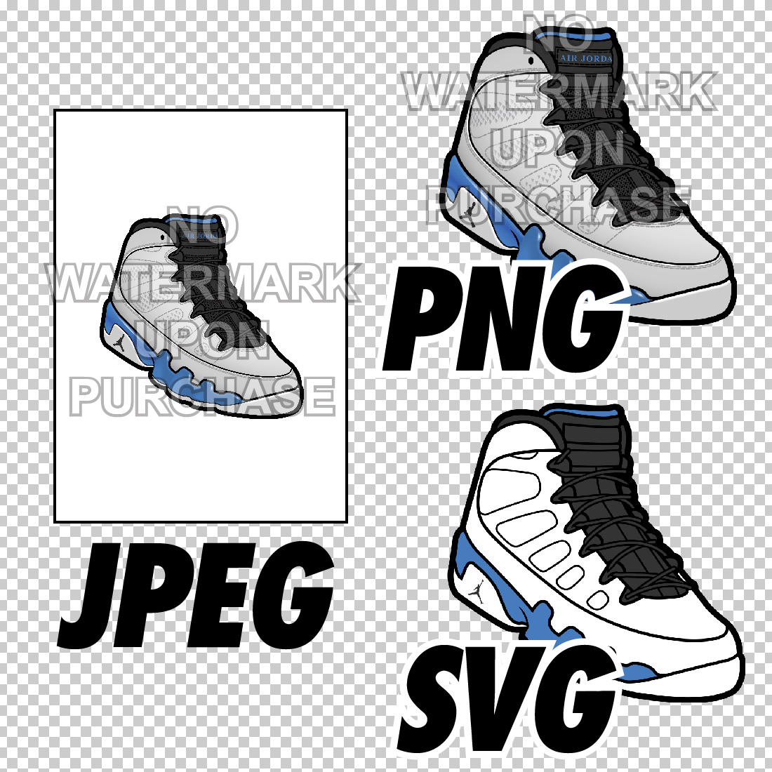 Air Jordan 9 Powder Blue JPEG PNG SVG Digital Sneaker Art preview image.