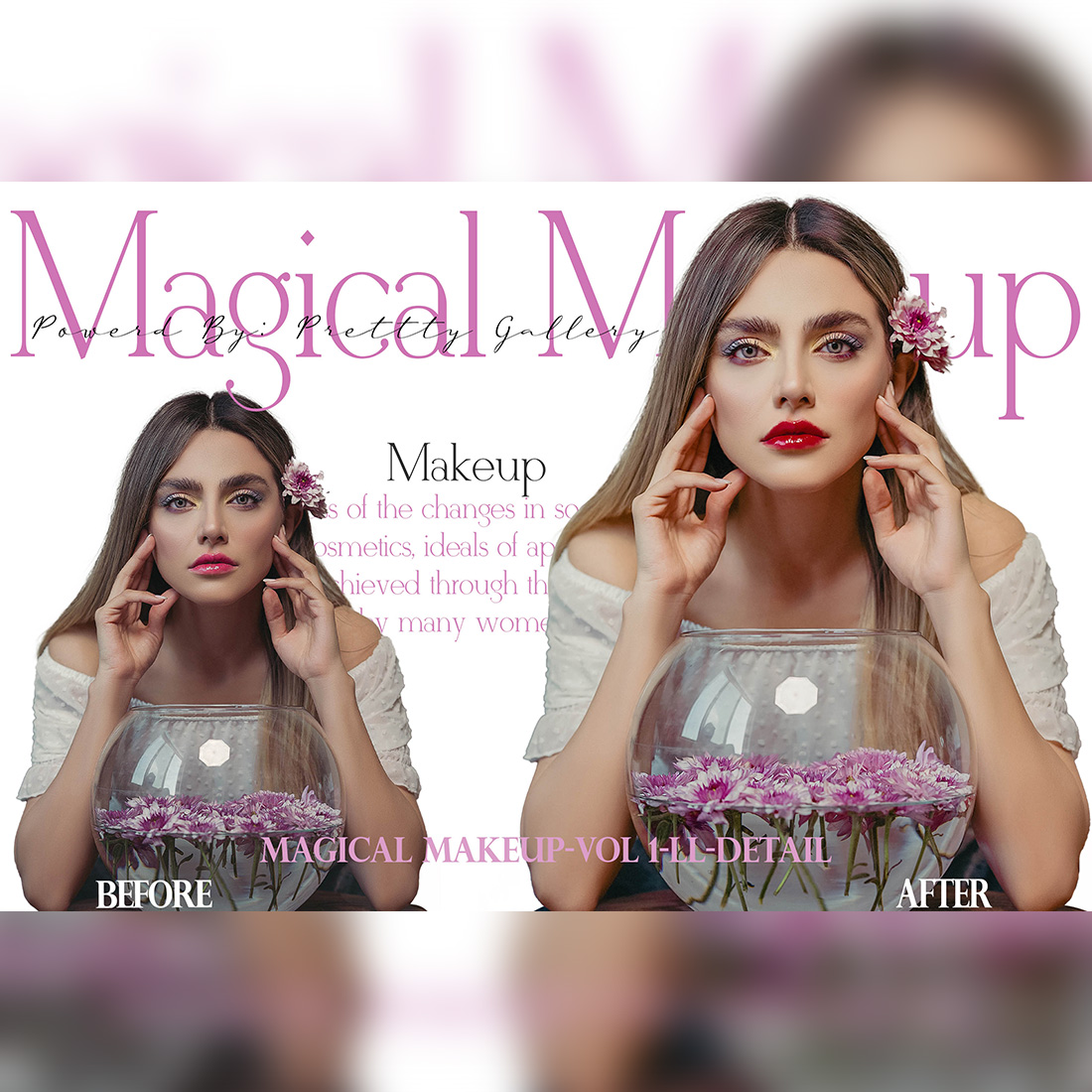 16 Magical Makeup Lightroom Presets, Beauty Mobile Preset, Bright Retouch Desktop LR Filter DNG Portrait Lifestyle Theme Blogger Instagram Face preview image.