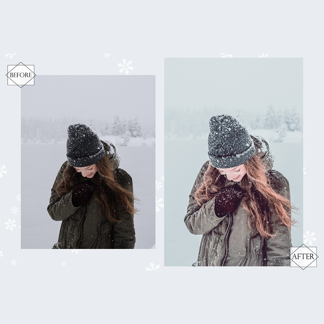 12 Pale Winter Photoshop Actions, Pastel ACR Preset, Blue Ps Filter, Portrait And Lifestyle Theme For Instagram, Blogger, Outdoor preview image.