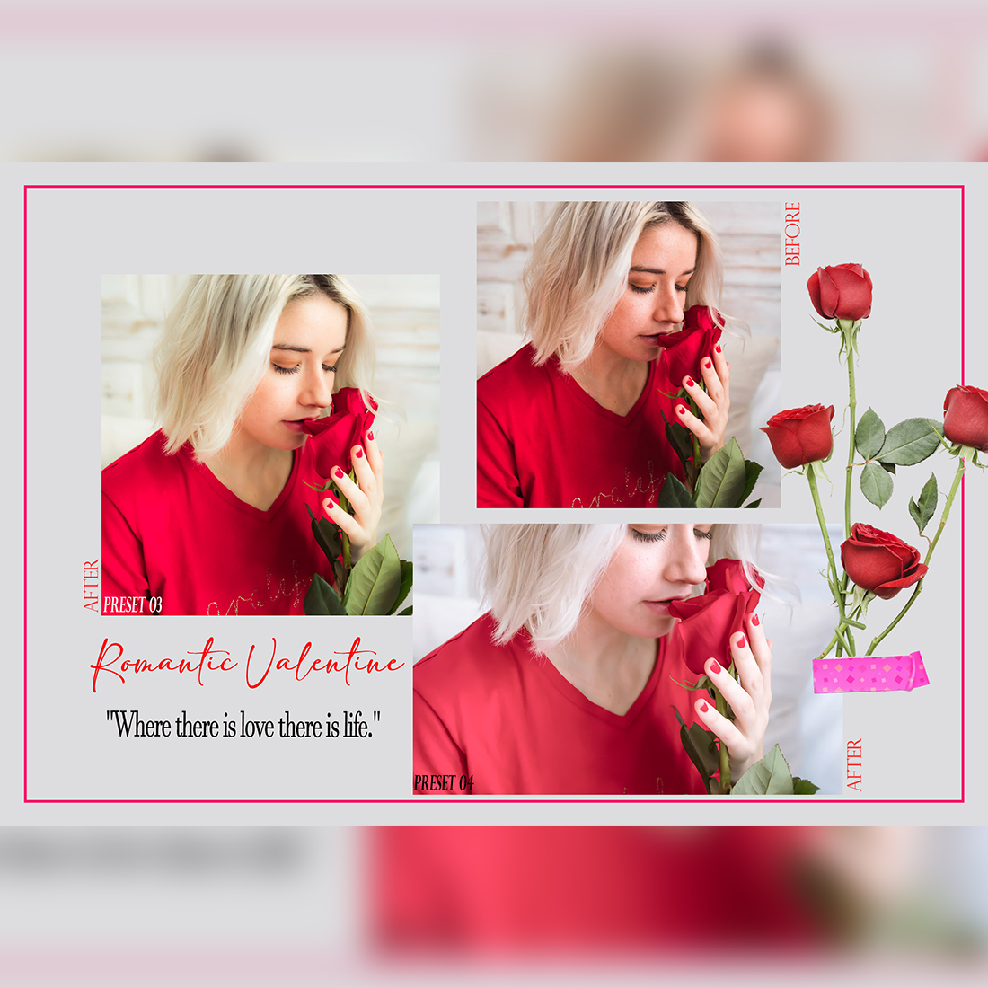 12 Romantic Valentine Photoshop Actions, Lovely ACR Preset, Romance Ps Filter, Portrait And Lifestyle Theme For Instagram, Blogger, Autumn Outdoor preview image.