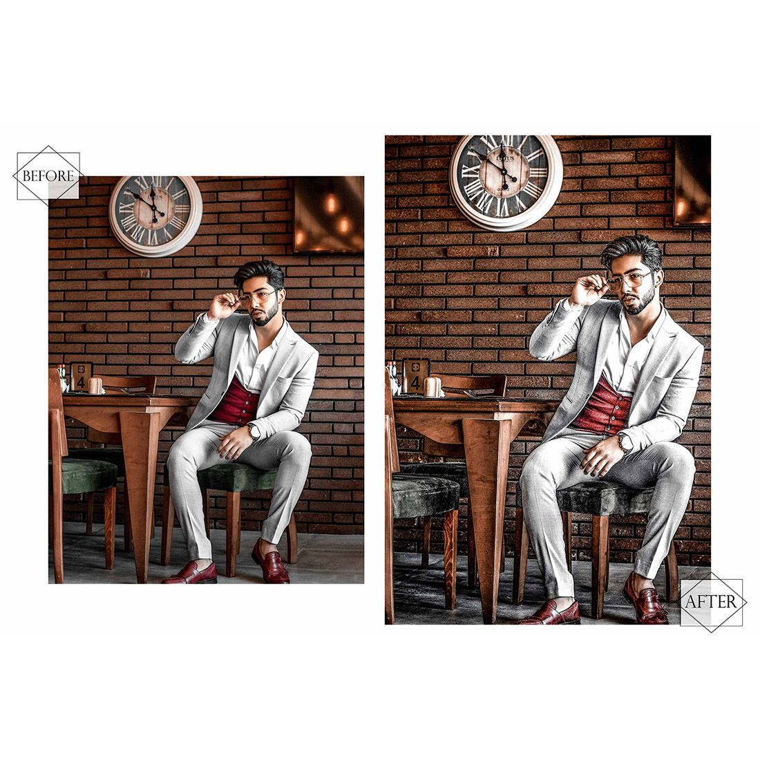 12 Photoshop Actions, Dreamboat Man Ps Action, Hue HDR ACR Preset, Saturation Filter, monotone And Lifestyle Theme For Instagram, Men Blogger, Bronze portrait preview image.