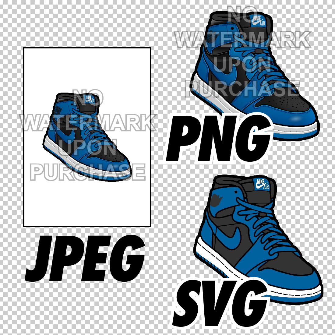 Air Jordan 1 Marina Blue JPEG PNG SVG digital sneaker art preview image.