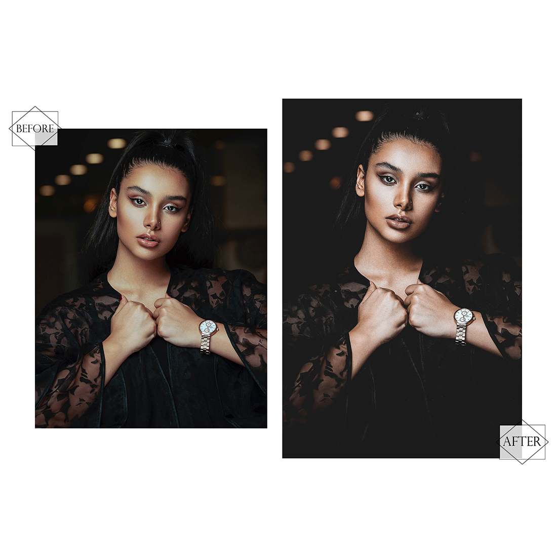 12 Photoshop Actions, Matte Style Ps Action, Black Dark ACR Preset, Moody Filter, monotone And Lifestyle Theme For Instagram, Blogger, Bronze portrait preview image.