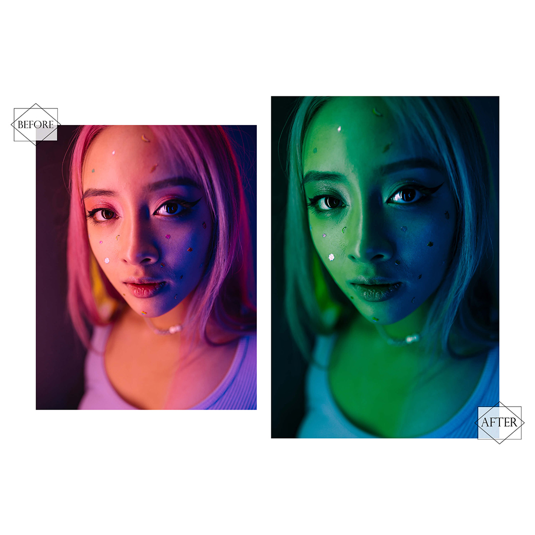 18 Neon Vibes Photoshop Actions, Moody ACR Preset, Night Filter, Portrait And Lifestyle Theme For Instagram, Blogger, Outdoor preview image.