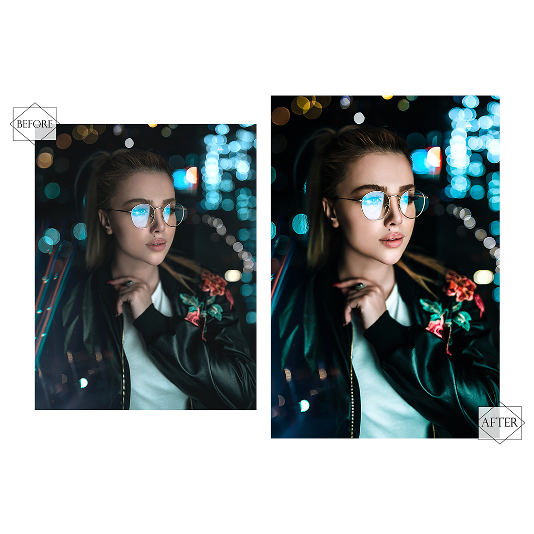 16 Shiny Night Lightroom Presets, Moody Preset, Street Desktop LR Filter, DNG Portrait Lifestyle, Neon Top Theme, Lights Blogger Instagram preview image.