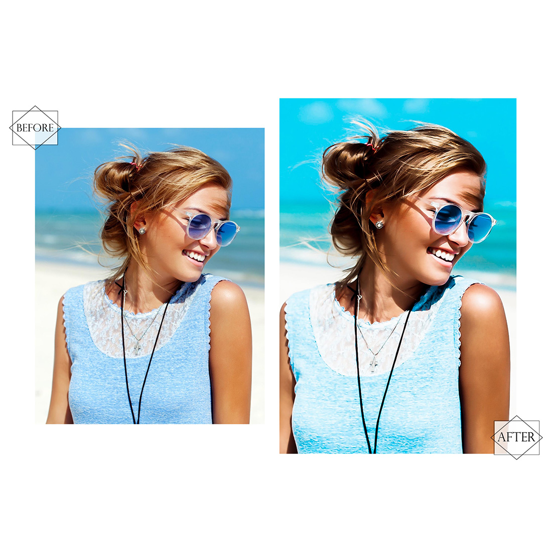 12 Beach&Cacao Lightroom Presets, Aqua Blue Preset, Bright Desktop LR Filter, DNG Portrait Lifestyle, Top Theme, Spring Blogger Instagram preview image.