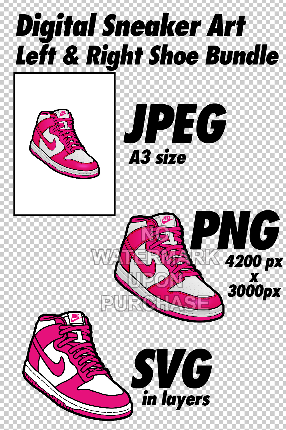 Nike Dunk High Prime Pink JPEG PNG SVG digital sneaker art pinterest preview image.