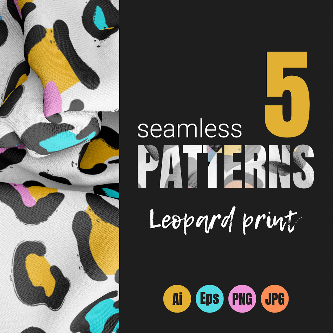 Set of 5 Leopard Print Seamless Patterns cover image.