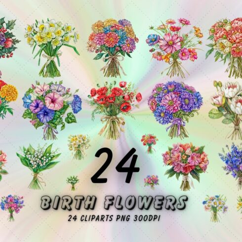 Birth Month Flower Sublimation Clipart, watercolour flower cover image.