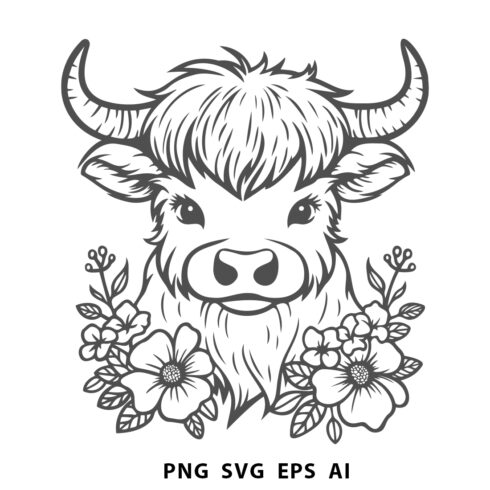 Highland cow T-shirt design cover image.